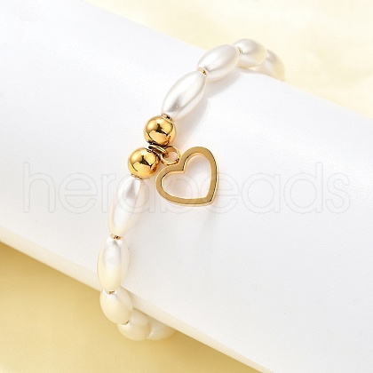 304 Stainless Steel Heart Charm Bracelets for Women BJEW-C098-09G-1