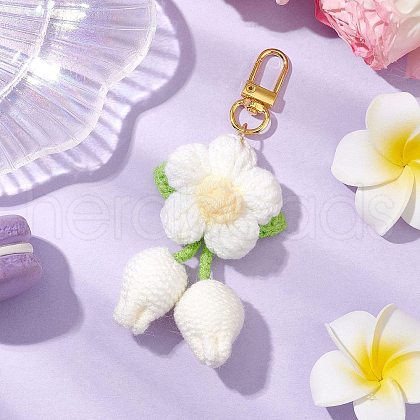 Handmade Crochet Cotton Cherry Flower Hanging Ornaments HJEW-JM02667-05-1
