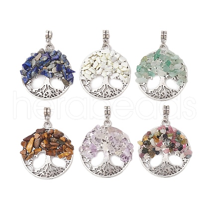 Natural Mixed Gemstone Chip Pendants PALLOY-JF02741-1