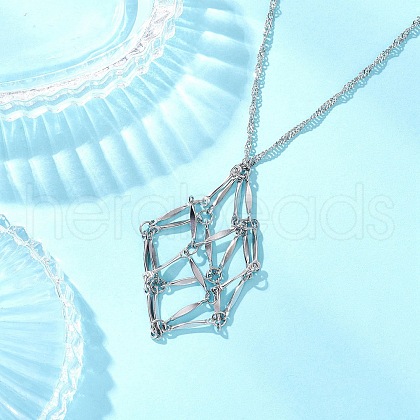 304 Stainless Steel Empty macrame Pouch Pendant Singapore Chain Necklaces NJEW-JN05285-02-1