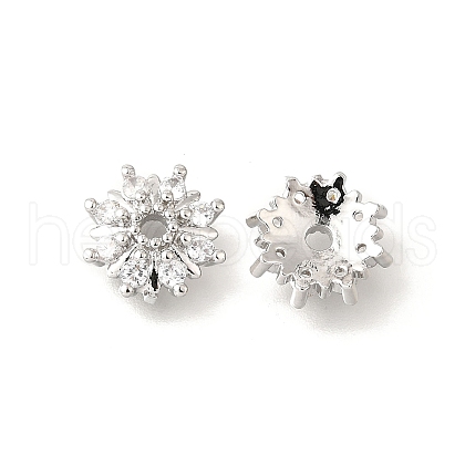 Flower Brass Clear Cubic Zirconia Bead Caps KK-V008-08B-P-1