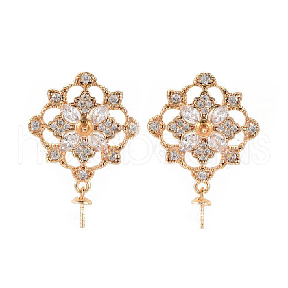 Brass Micro Pave Clear Cubic Zirconia Stud Earring Findings KK-S356-618-NF-1