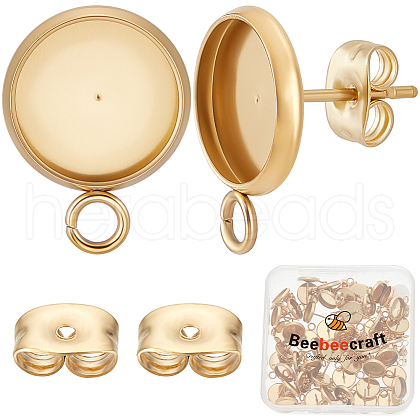 Beebeecraft 50Pcs Flat Round 304 Stainless Steel Stud Earrings Findings STAS-BBC0005-85C-1