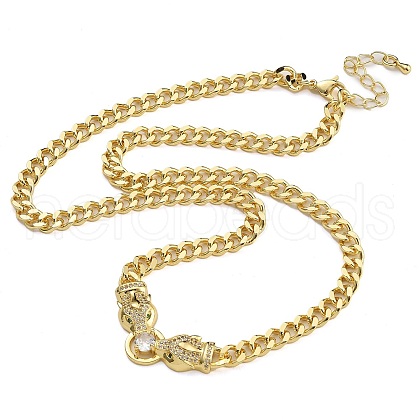 Brass Micro Pave Cubic Zirconia Leopard Pendant Twisted Chain Necklaces NJEW-K385-01B-01-1