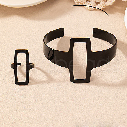 Hollow Out Rectangle Alloy Cuff Bangles & Cuff Rings Sets FS-WGBB0BE-03-1