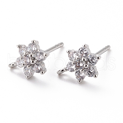 Brass Micro Pave Cubic Zirconia Stud Earrings Findings ZIRC-C027-14P-02-RS-1