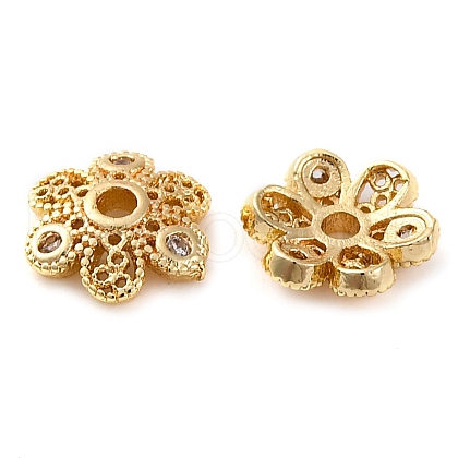 Brass Micro Pave Clear Cubic Zirconia Bead Caps KK-Z089-03G-1