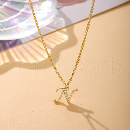 Fashionable Brass Micro Pave Clear Cubic Zirconia Initial Pendant Necklaces for Women FS-WG2FE2D-14-1