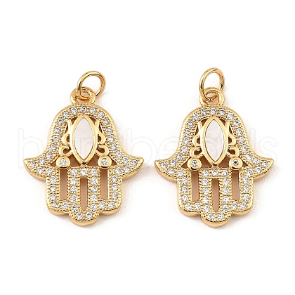 Brass Cubic Zirconia with Shell Pendants KK-K342-05G-1