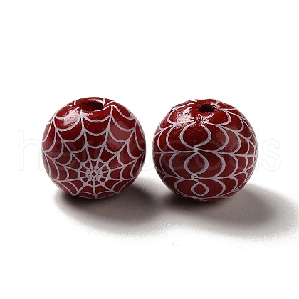 Halloween Printed Spider Webs Colored Wood European Beads WOOD-K007-04E-1