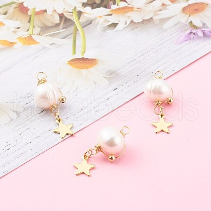 3Pcs Natural Cultured Freshwater Pearl Copper Wire Wrapped Potato Pendants PALLOY-JF00673-02-S-1