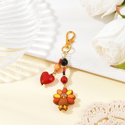 Thanksgiving Day Handmade Glass Seed Beaded & Silicone Turkey Pendant Decorations HJEW-MZ00272-1