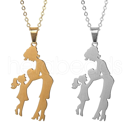 2Pcs 2 Colors 304 Stainless Steel Mom and Daughter Pendant Necklaces for Mother's Day Gift NJEW-JN05193-1
