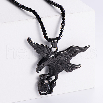 Vintage Punk Hip Hop Stainless Steel Eagle with Skull Head Pendant Necklaces RS6637-2-1