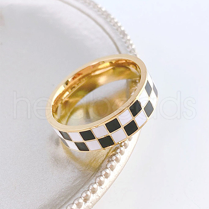 Black & White Checkerboard Stainless Steel Enamel Finger Rings FS-WG83B81-01-1