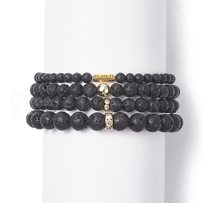 4Pcs 4 Style Column & Round & Flat Round Alloy & Natural Lava Rock & Synthetic Hematite Beaded Stretch Bracelets Set for Women BJEW-JB09366-1