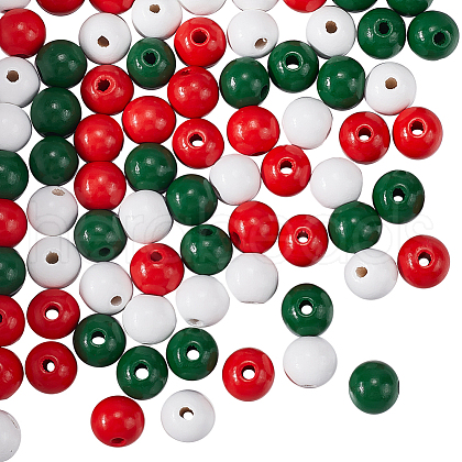 SOFPLATE Christmas Theme 5 Strands Spray Painted Natural Wood Beads Strands WOOD-SP0001-02A-1