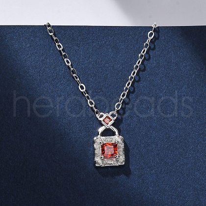 925 Sterling Silver Pave Orange Red Cubic Zirconia Handbag Pendant Necklaces for Women NJEW-D316-01P-1