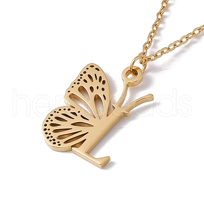 Initial Letter with Butterfly Pendant Necklace NJEW-C026-01G-L-1