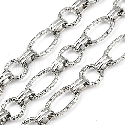 304 Stainless Steel Textured Oval with Flat Round Link Chains CHS-C017-01P-1