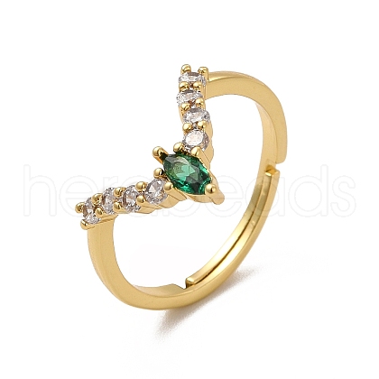 Green Cubic Zirconia Oval Adjustable Ring RJEW-C048-15G-1