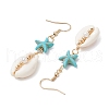 Star with Shell Shape Synthetic Turquoise Beads Dangle Earrings EJEW-JE06398-01-4