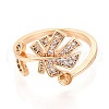 Tropical Leaf Shape Brass Micro Pave Clear Cubic Zirconia Cup Peg Ring Settings KK-T076-12G-2