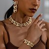 Heart Alloy Curb Chain Necklaces & Stud Dangle Earrings & Bracelets Sets FS-WGA9762-01-2