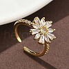 Flower Brass Micro Pave Cubic Zirconia Cuff Rings for Women RJEW-A069-01A-G-1