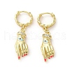 Palm with Horse Eye Real 18K Gold Plated Brass Dangle Hoop Earrings EJEW-Q797-21G-03-1