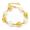 304 Stainless Steel & 201 Stainless Steel & Plastic Pearl Round Beaded Bracelets for Women BJEW-G717-02B-G-1