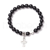 2Pcs Natural Obsidian & Mashan Jade Round Bead Stretch Bracelets BJEW-JB11599-3