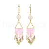 Arrow Tassel Glass Seed with Natural Rose Quartz Dangle Earrings EJEW-MZ00146-1