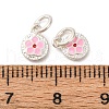 Fine Silver Pearl Pink Enamel Flat Round with Flower Charms STER-A047-04A-S-3