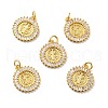 Flat Round with Saint Brass Micro Pave Clear Cubic Zirconia Pendants KK-G419-25G-1