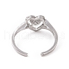 Clear Cubic Zirconia Heart Open Cuff Ring RJEW-G283-10P-3