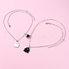 2Pcs Ghost Alloy Black & White Enamel Split Pendant Best Friend Necklaces with Heart Magnetic Clasps FS-WG095C9-01-4