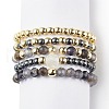 5Pcs 5 Style Natural Rainbow Moonstone & Dichroite & Synthetic Hematite Round Beaded Stretch Finger Rings Set RJEW-JR00527-1