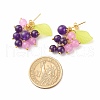 Natural Malaysia Jade Grape with Acrylic Leaf Dangle Stud Earrings EJEW-JE04912-4