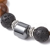 Natural Moss Agate & Lava Rock & Garnet & Tiger Eye & Non-Magnetic Synthetic Hematite Round Beads Stretch Bracelets for Men BJEW-JB11942-3
