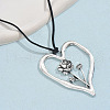 Birth Flower Heart Zinc Alloy Pendant Black Faux Suede Cord Necklaces for Women FS-WGA5BEC-10-1