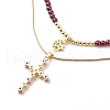 2Pcs 2 Style Cubic Zirconia Cross & Moon Pendant Necklaces Set with Natural Garnet Beaded NJEW-JN04029-4