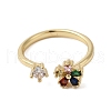Brass Micro Pave Cubic Zirconia Open Cuff Rings for Women RJEW-A048-15G-2