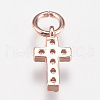 Brass Micro Pave Cubic Zirconia Tiny Cross Charms ZIRC-E147-62RG-2