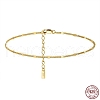 925 Sterling Silver Curb Chain Anklet with Rectangle Charm AJEW-F162-001G-3