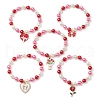 5Pcs Valentine's Day Theme Acrylic Pearl Round Beaded Stretch Bracelets BJEW-JB11423-2
