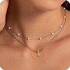 2Pcs 304 Stainless Steel & White Plastic Imitation Pearl Letter Pendant Double Layer Necklaces FS-WG86091-12-1