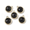 Brass Pave Natural Obsidian Faceted Flat Round Charms G-U028-03G-14-1