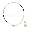 Shell Pearl Beads & Black Stone Chain Necklaces NJEW-JN05109-5