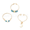 3Pcs Copper Wire Wrapped Natural Apatite Faceted Round Bead Finger Rings for Women RJEW-JR00888-01-4